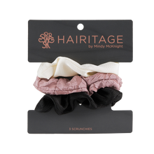 Charger l'image dans la galerie, Scrunchie Set - 3 pack Ivory, Black & Plum