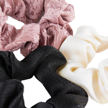 Charger l'image dans la galerie, Scrunchie Set - 3 pack Ivory, Black & Plum